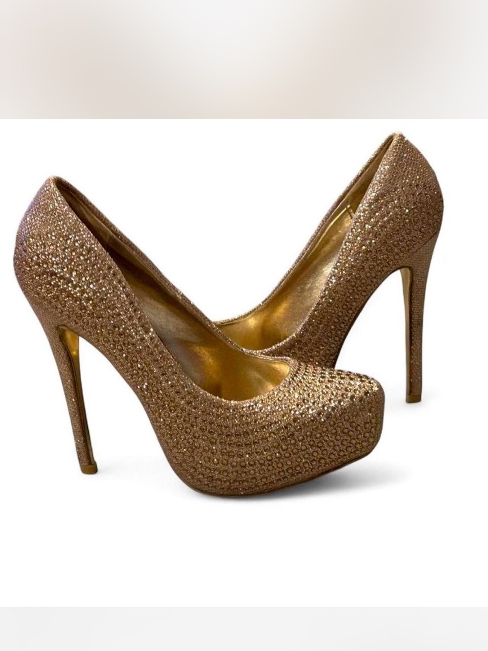 Women's Gold Crystal Embellished Platform Pumps